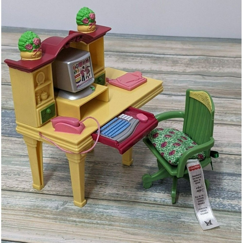 Fisher Price Loving Family Dollhouse HOME OFFICE COMPUTER DESK & CHAIR SET